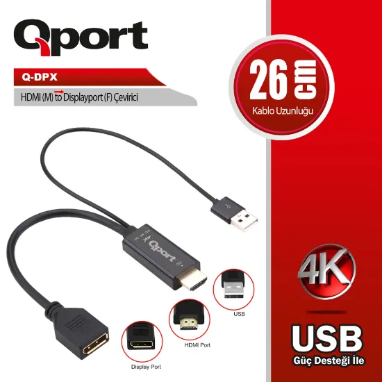 QPORT Q-DPX HDMI(M) TO DISPLAYPORT(F) ÇEVİRİCİ resmi