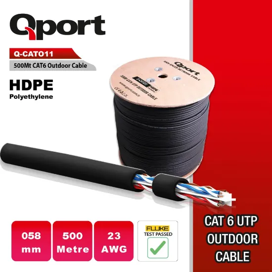 QPORT Q-CATO11 23AWG 500 METRE CAT6 UTP PE OUTDOOR KABLO resmi