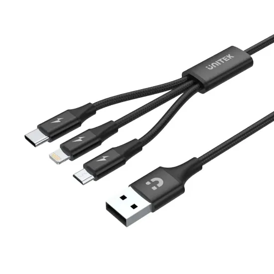 UNITEK USB-A 3in1 HIZLI ŞARJ 1.2MT 2.4A (C14049BK) resmi