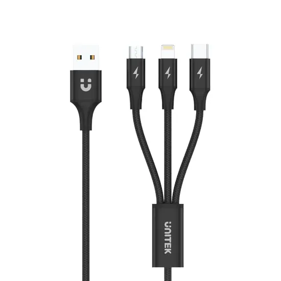 UNITEK USB-A 3in1 HIZLI ŞARJ 1.2MT 2.4A (C14049BK) resmi