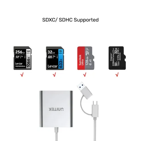 UNITEK USB-C KART OKUYUCU SD/CF/MICROSD (Y-9313D) resmi