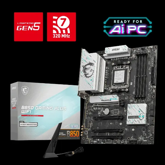 MSI B850 GAMING PLUS WIFI AM5 DDR5 8200MHZ(OC) DP 3x M.2 USB 10Gbs 5G LAN WI-FI 7 ATX resmi