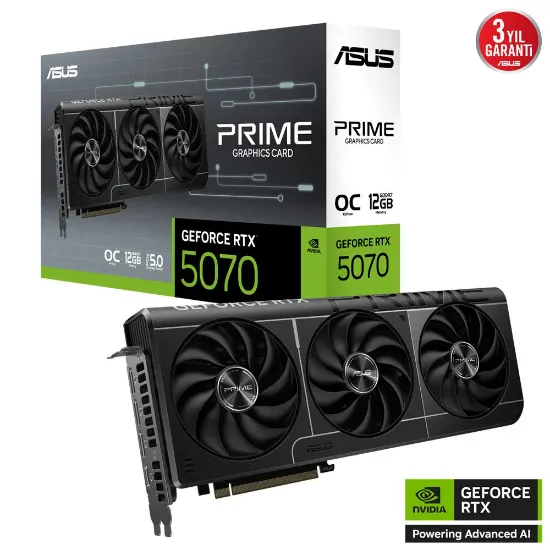 ASUS PRIME GEFORCE RTX 5070 PRIME-RTX5070-O12G 12GB GDDR7 OC EDITION 192 BIT GAMING EKRAN KARTI resmi