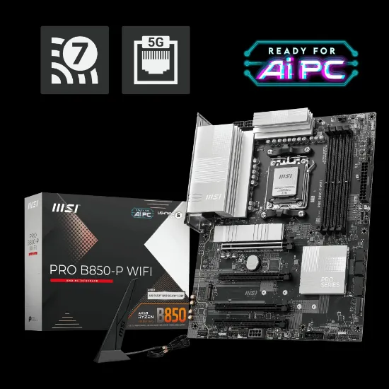MSI PRO B850-P WIFI AM5 DDR5 8200MHZ(OC) HDMI 3x M.2 USB 10Gbs 5G LAN WI-FI 7 ATX resmi