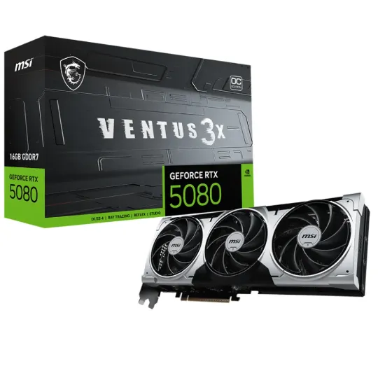 MSI VGA GEFORCE RTX 5080 16G VENTUS 3X OC PLUS RTX5080 16GB GDRR7 256 B DX12 PCIE 5.0 X16 (3XDP 1XHDMI) resmi