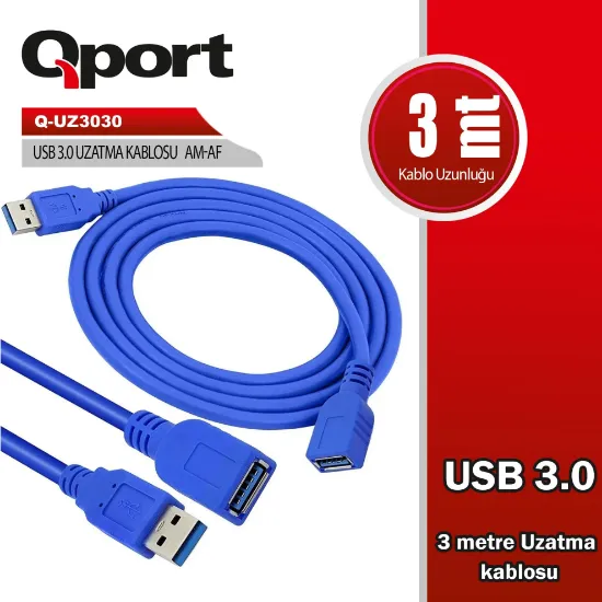 QPORT Q-UZ3030 USB3.0 3MT UZATMA KABLOSU resmi