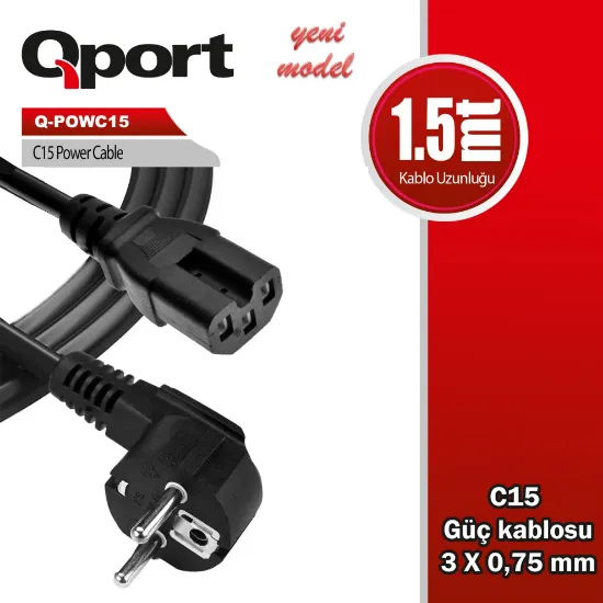 QPORT Q-POWC15 1.5M C15 POWER GUC KABLOSU  resmi