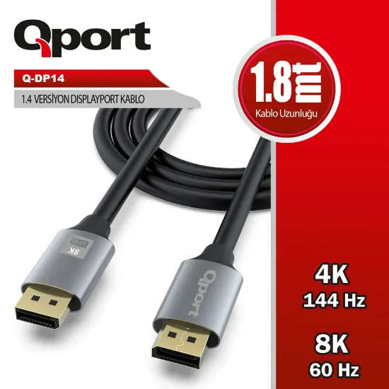QPORT (Q-DP14) DISPLAY PORT 1.8 METRE KABLO resmi