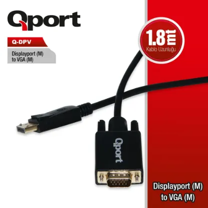 QPORT Q-DPV DISPLAY PORT TO VGA CEVIRICI 1.8M KABLO resmi