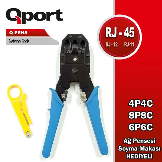 QPORT Q-PEN5 RJ45/RJ11/RJ12 SIKMA PENSESİ + KABLO SIYIRICI resmi