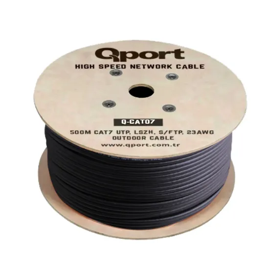 QPORT Q-CATO7 500M CAT7 LSOH S/FTP FULL BAKIR 23AWG SİYAH HALOGEN FREE KABLO resmi