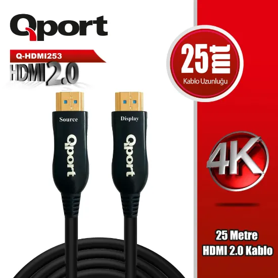 QPORT Q-HDMI253 HDMI 2.0 V ALTIN UÇLU KABLO 25 MT resmi