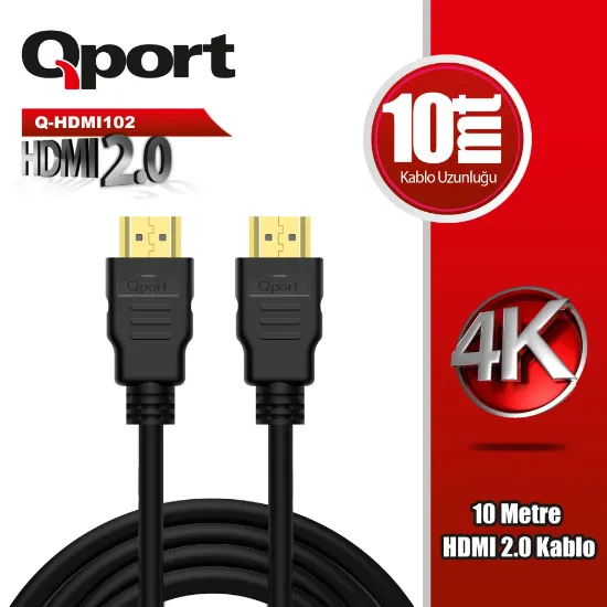 QPORT Q-HDMI102 HDMI 2.0 V ALTIN UÇLU KABLO 10 MT resmi