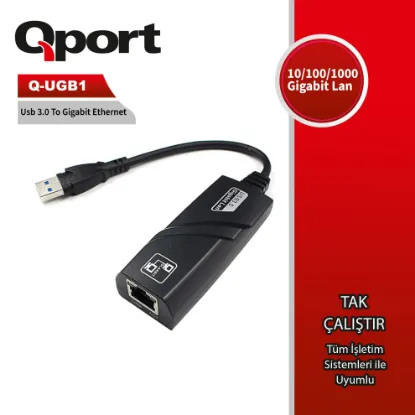 QPORT Q-UGB1 USB3.0 TO 10/100/1000 GB RJ-45 ETHERNET CEVIRICI resmi