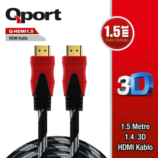 QPORT Q-HDMI1.5 HDMI 1.4 V ALTIN UÇLU KABLO 1.5 MT resmi