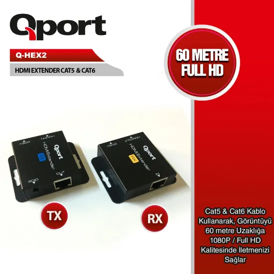 QPORT Q-HEX2 HDMI EXTENDER CAT6 60M 2 Lİ PAKET resmi