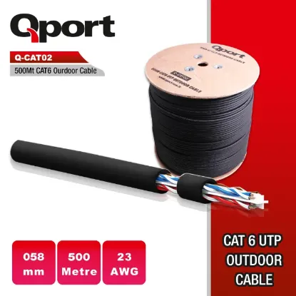 QPORT Q-CATO2 23AWG 500M MAKARALI OUTDOOR SİYAH KABLO resmi