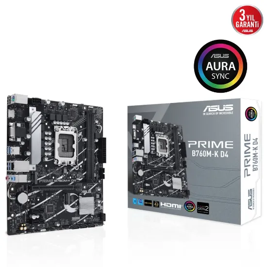 ASUS PRIME B760M-K D4 DDR4 5333MHz(OC) RGB M.2 mATX 1700p resmi