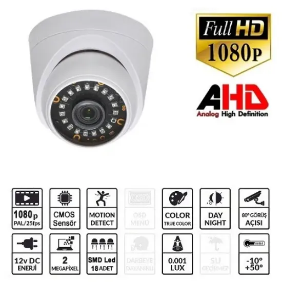 EZCOOL EZ-5020HD 2 MP 3.6MM LENS AHD DOME KAMERA resmi