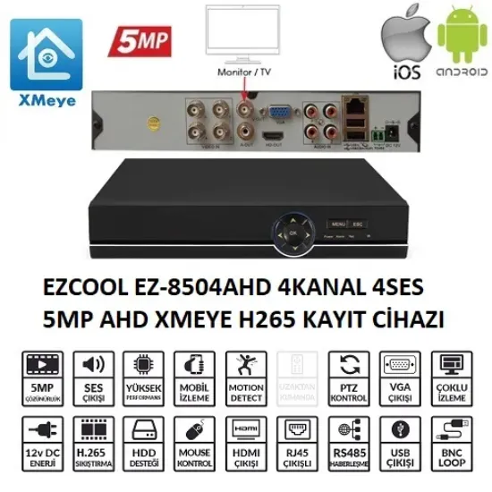 EZCOOL EZ-8504AHD 4 KANAL 5 MP 1HDD XMEYE KAYIT CİHAZI resmi