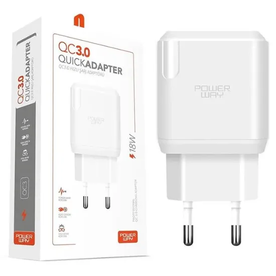 Powerway QC3 3 Amper 18W Tüm Telefonlarla Uyumlu USB Hızlı Şarj Adaptörü resmi