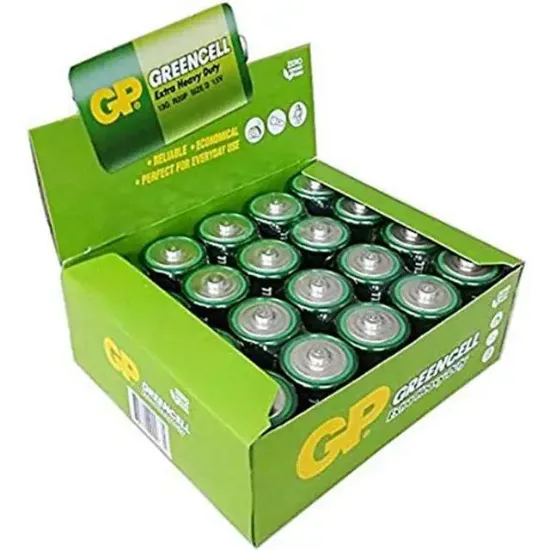 GP Greencell R20 1.5V Büyük D Boy Çinko-Karbon Pil 20'li Paket (13G) resmi