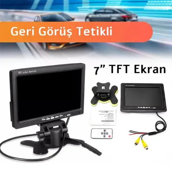 PowerMaster PM-15487 7" TFT Lcd Dijital Monitör 2 Kanal Geri Görüş Kamerası Tetiklemeli 800X480P resmi