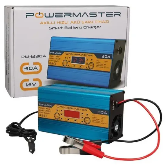 Powermaster PM-1230A 12 Volt 30 Amper LCD Ekranlı Akıllı Akü Şarj Cihazı resmi