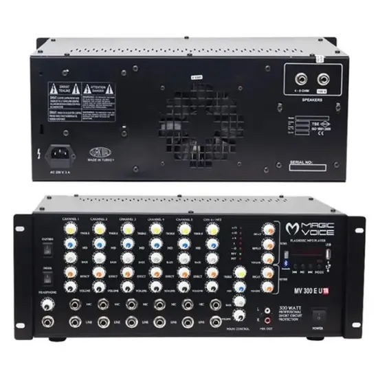 Magicvoice MV-300EF-TR 300 Watt 6 Mikrofon Girişli USB-Bluetooth Destekli Trafolu Mixer Anfi resmi