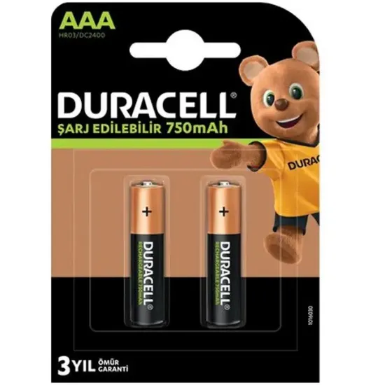 Duracell 750 mA Şarjlı AAA İnce Kalem 2'li Pil HR03/DC2400 resmi