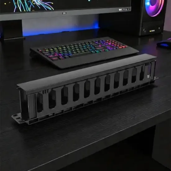 Powermaster TD-L801-12 19" 1U Rack Kabin Yatay Kablo Düzenleyici Kapaklı Kanal Yandan Geçişli resmi