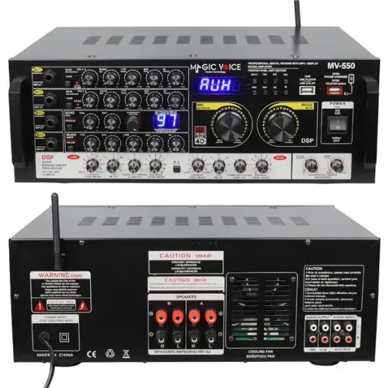 MagicVoice MV-550 2x100W USB/SD/Bluetooth 4 Mikrofon Girişli Stereo Mixer Amfi resmi
