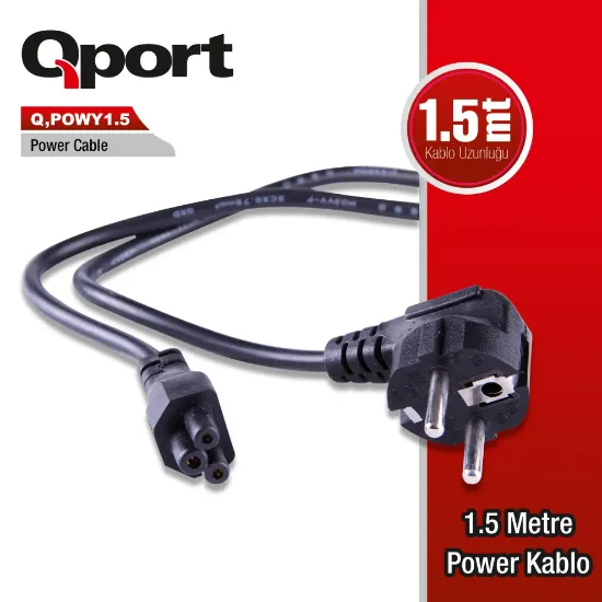 QPORT Q-POWY1.5 1.5 METRE PC POWER KABLOSU resmi