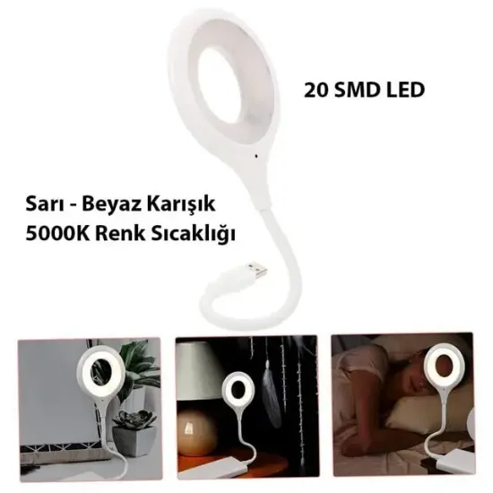 PowerMaster Portatif Akrobatik 20 SMD Ledli USB Gece Kitap Okuma Çalışma Lambası (Powerbank Uyumlu) resmi