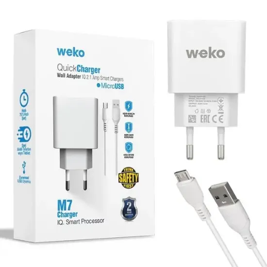 Weko WK-21436 2.1 Amper Telefon Şarj Adaptörü + Micro USB Kablo resmi