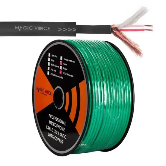 MagicVoice B96 Profesyonel 2 Damarlı Blendajlı Enstrüman Mikrofon Kablosu Stereo 100 Metre (Yeşil) resmi