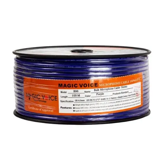 MagicVoice B96 Profesyonel 2 Damarlı Blendajlı Enstrüman Mikrofon Kablosu Stereo 100 Metre (Mor) resmi