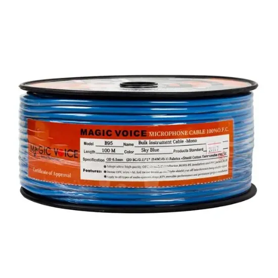MagicVoice B96 Profesyonel Tek Damarlı Blendajlı Enstrüman Mikrofon Kablosu Mono 100 Metre (Açık Mavi) resmi