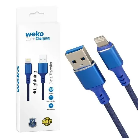 Weko WK-22025 USB To Lightning Örgülü Siyah Telefon Şarj Kablosu resmi