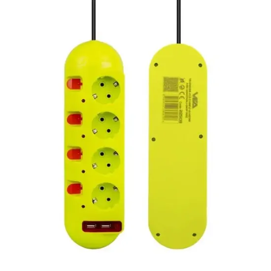 Vea VE-E40USB 4'lü 2 USB'li 1.5 Metre Ayrı Anahtarlı Grup Priz resmi