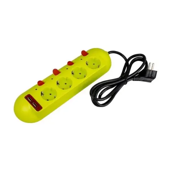 Vea VE-E40USB 4'lü 2 USB'li 1.5 Metre Ayrı Anahtarlı Grup Priz resmi