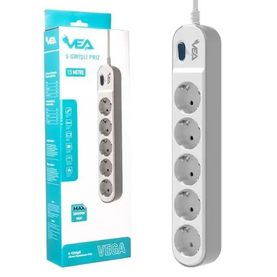 Vea VE-VEGA105 A Class 5'li Anahtarlı 1.5 Metre Akım Korumalı Priz resmi