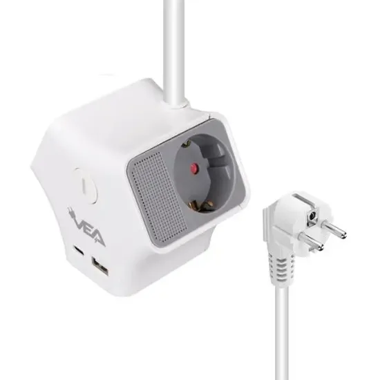 Vea VE-G903YC 3'lü USB+ Type-C Girişli Anahtarlı 1.5 Metre Grup Priz resmi
