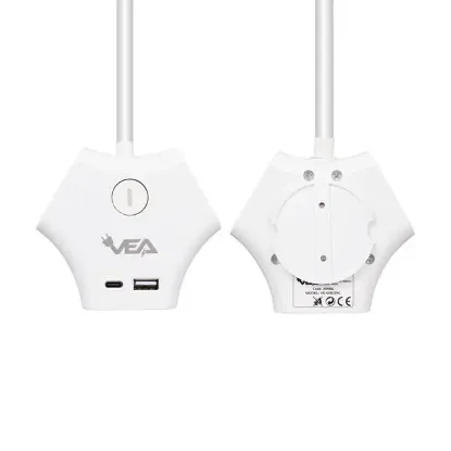 Vea VE-G903YC 3'lü USB+ Type-C Girişli Anahtarlı 1.5 Metre Grup Priz resmi