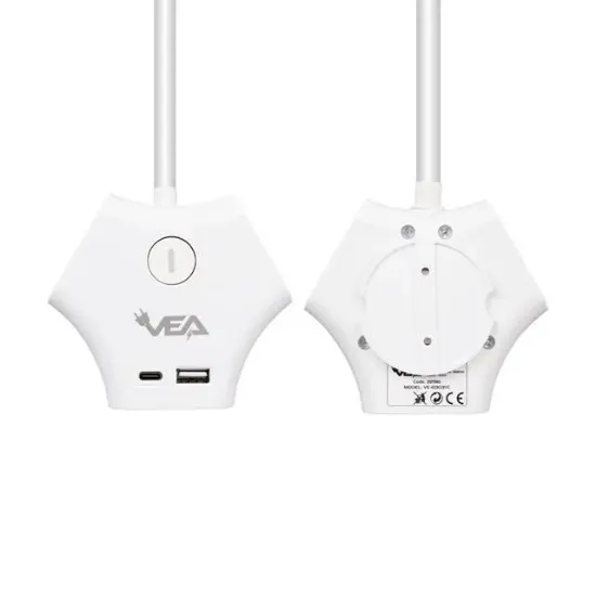 Vea VE-G903YC 3'lü USB+ Type-C Girişli Anahtarlı 1.5 Metre Grup Priz resmi
