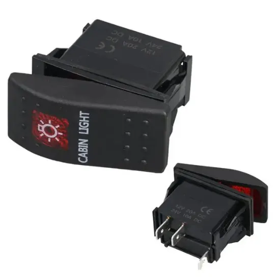PowerMaster Kabin Sembollü Işıklı 3 Pinli On-Off 12-24V Marin Switch resmi