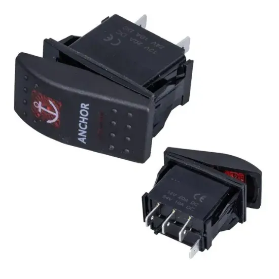 PowerMaster ﻿Çapa Irgatı Sembollü Yaylı Işıksız 3 Pinli On-Off 12-24V Marin Switch resmi