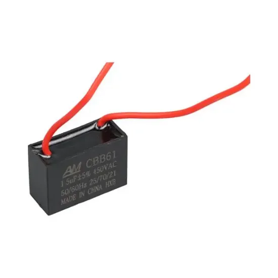 1.5UF 450VAC Siyah 10cm Kablolu Kare Tip Kutupsuz Kondansatör resmi