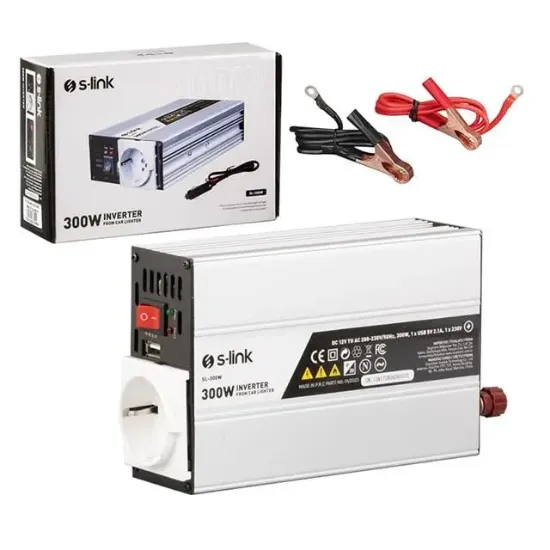 S-Link SL-300W 300w Dc12v-Ac230v Çakmaktan Power İnverter resmi