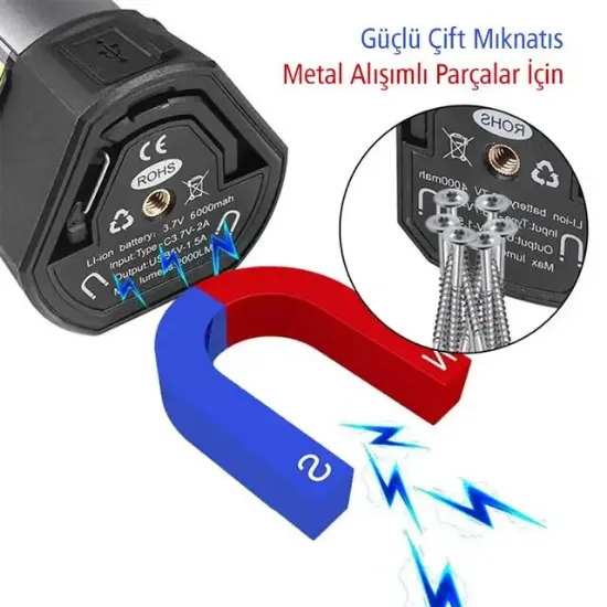 PowerMaster PM-24565 25 Watt USB - Type-C Girişli P50 Ve Cob Ledli 2 Kanatlı Kollu Çalışma Lambası resmi